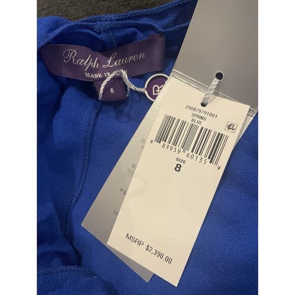 Ralph Lauren Collection Purple Label Halter Silk Midi Dress Royal Blue Crepe 8 M - Picture 7 of 10